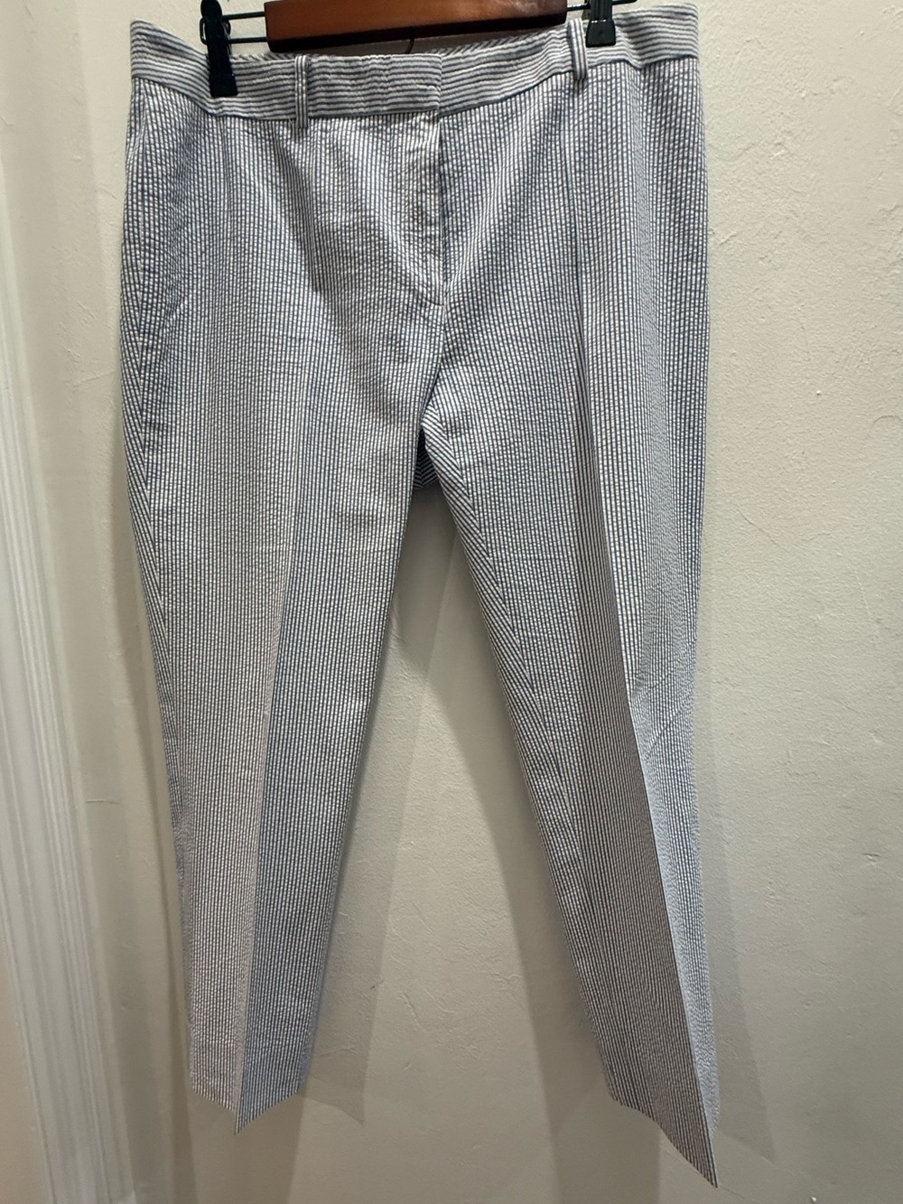Brooks Brothers Natalie Fit Seersucker Pants 12P | Blue White Stripe Petite Trou